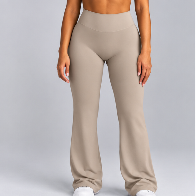 High-Waisted Flare Pants - Beige
