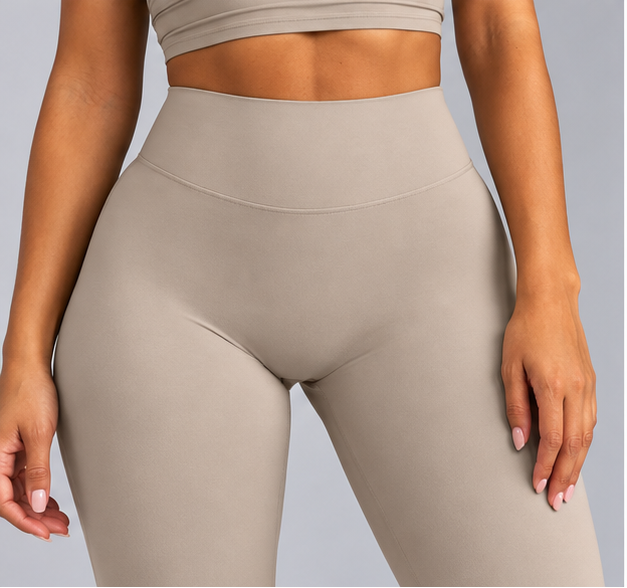 High-Waisted Flare Pants - Beige