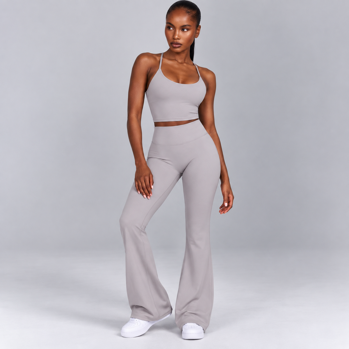High-Waisted Flare Pants - Gray